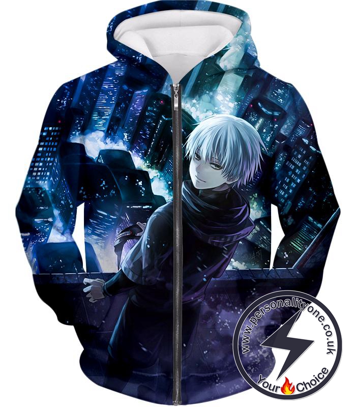 Tokyo Ghoul Super Cool Anime Hero Ken Kaneki aka Eyepatch Awesome Graphic Zip Up Hoodie